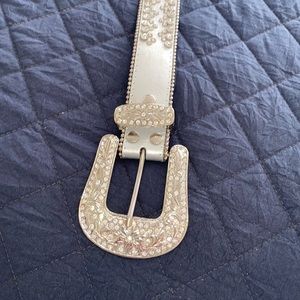 Silver and rhinestone leather western cowgirl belt